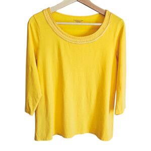 Coldwater Creek Women’s Yellow Supima Cotton Braided Trim Top Size Large 14